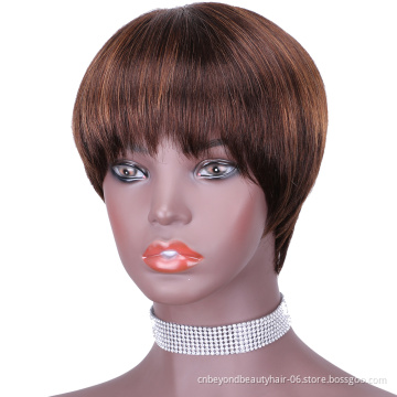 Short Bob Wig with Bangs, Straight Black Bob  pixie cut wigs, full machine made human hair Wigs for Black Women 6 Inch